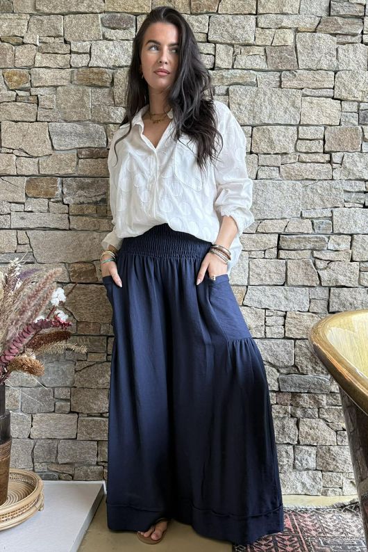 Basso Shirring Sailor Pant Navy